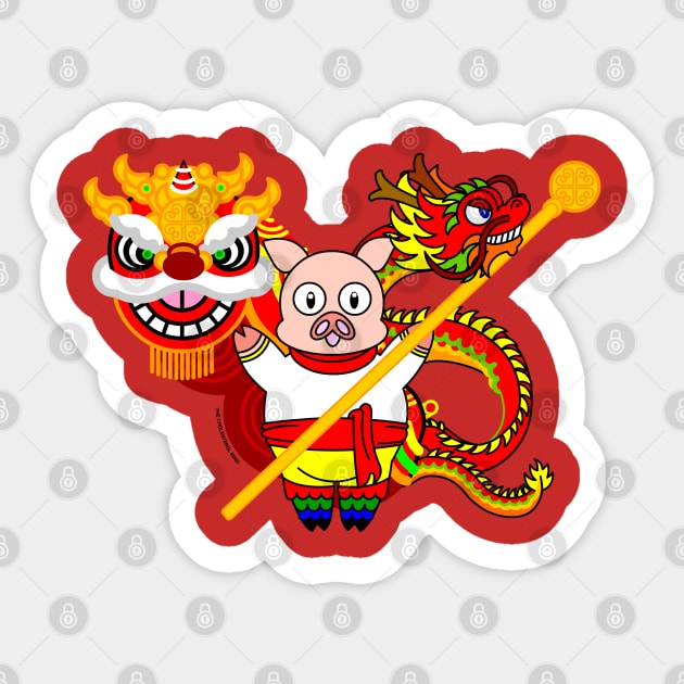 Happy Chinese New Year! The Lion, The Pig and The Dragon Sticker by cholesterolmind